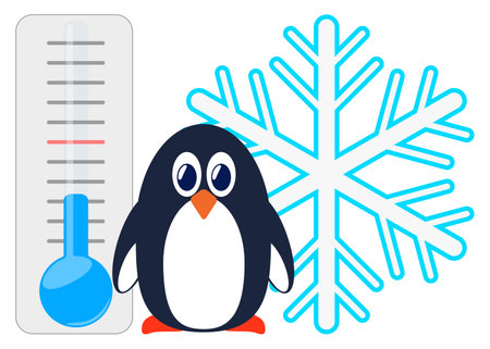 Penguin on the background of a thermometer and snowflakes.のイラスト素材