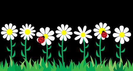 Grass and flowers against a dark background.のイラスト素材