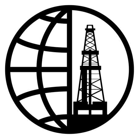 Rig silhouette in globe emblem. Vector illustration.のイラスト素材