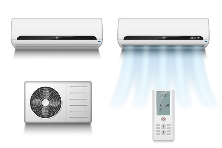vector illustration of air conditioner with remote control. EPS 10のイラスト素材