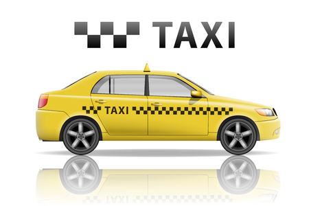 Realistic yellow taxi isolated on white background. Vector illustrationのイラスト素材