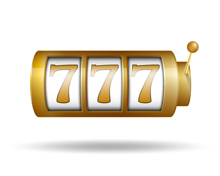 Lucky seven on slot machine. Gold Slot machine. Casino jackpot concept. Vector illustration.のイラスト素材
