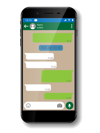 Black realistic Smartphone chatting or messaging app. Social network concept. Mobile phone with Messenger window. Vector illustrationのイラスト素材