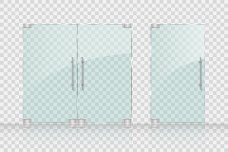 Store, Mall glass doors for market and boutique. Glass doors isolated on transparent background. vector illustrationのイラスト素材