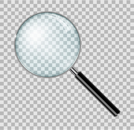Magnifying glass with steel frame isolated. Realistic Magnifying glass lens for zoom on checkered background. vector illustration EPS 10のイラスト素材