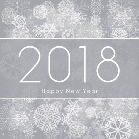 Happy New Year 2018 text design. greeting illustration with white numbers and snowflakes on gray background. Vectorのイラスト素材