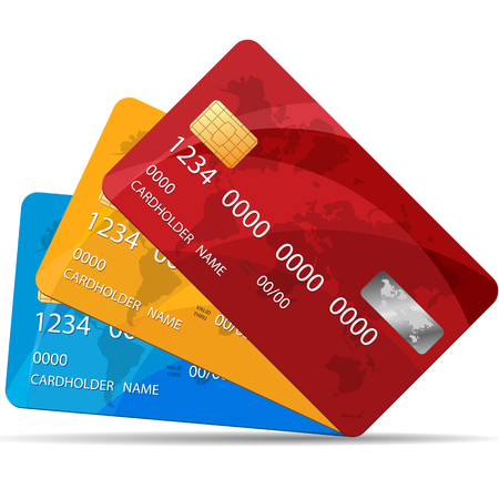 Set of Premium Credit Cards. Vector Illustration. Isolated. 3 colors of Credit Cards.のイラスト素材