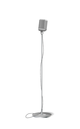 Cinema concert microphone. Retro silver standing microphone isolated on white. vector illustrationのイラスト素材
