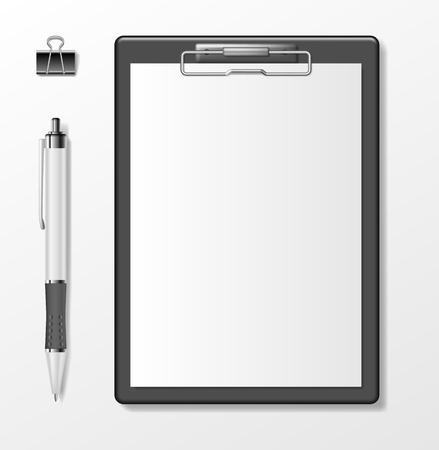 Black clipboard with blank white paper sheet and penのイラスト素材