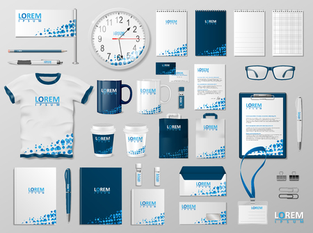 Corporate Branding identity template design. Modern Stationery mockup blue color. Business style stationery and documentation. Vector illustrationのイラスト素材