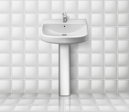 Bathroom interior with white sink. Realistic washbowl. Bathroom sink mockup isolated. Vector illustrationのイラスト素材