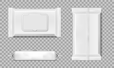 Set of wet wipes napkins template isolated. White wet wipes blank package. Vector illustration EPS 10のイラスト素材