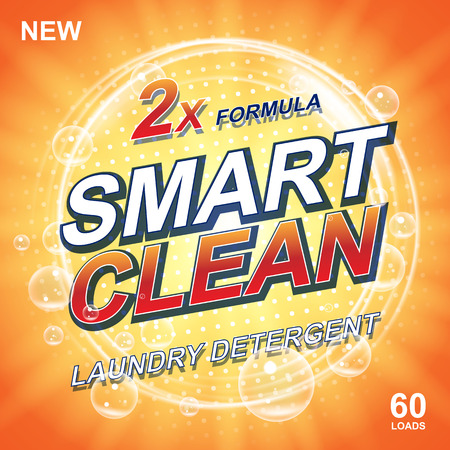 Toilet or bathroom tub soap cleanser banner ads. Laundry detergent orange Template. Washing Powder or Liquid Laundry Detergents Package design. Vector illustrationのイラスト素材
