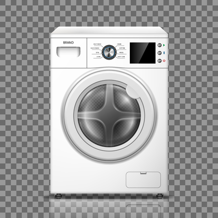 Realistic washing machine isolated on transparent background. White washer front view. Modern washing machine mockup or home appliances. vector illustration EPS 10のイラスト素材