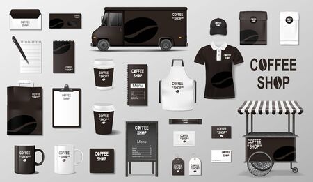 Branding set for coffee shop, cafe. Realistic coffee corporate identity template design. Vector illustrationのイラスト素材