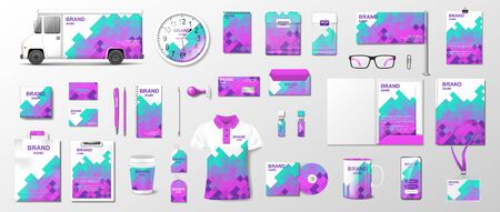 Corporate identity template with Liquid abstract color. Realistic Business Stationery Documentation mockup with abstract geometric design for your brand. Vectorのイラスト素材