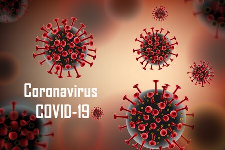 Realistic coronavirus medical outbreak background. Pandemic Coronavirus 2019-ncov Alert concept banner design. Virus cell red molecule vector illustration.のイラスト素材