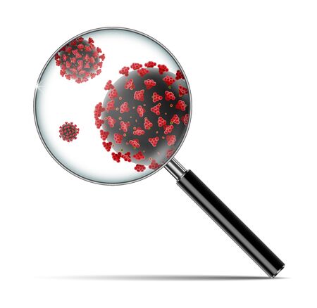 Coronavirus 2019-ncov banner with magnifying glass. Medical virus disease, Coronavirus infections molecule background. vector illustration.のイラスト素材