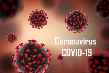 Realistic coronavirus medical outbreak background. Pandemic Coronavirus 2019-ncov Alert concept banner design. Virus cell red molecule vector illustration.のイラスト素材