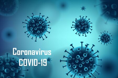 Realistic coronavirus medical outbreak background. Pandemic Coronavirus 2019-nCoV ad concept banner design. Virus cell molecule vector illustration.のイラスト素材