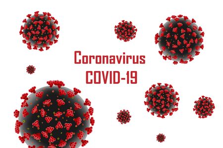 Corona Virus 2019-ncov banner. Medical virus disease, Coronavirus infections background. Coronavirus cell red molecule vector illustration.のイラスト素材