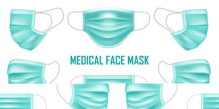 Green medical mask for doctor and patient, Realistic 3D surgical face mask. vector illustrationのイラスト素材