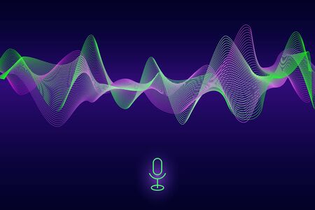 Abstract pulse sound wave Vector. Voice assistant concept. Microphone voice recognition technology, wave flow, equalizer background. Vector illustrationのイラスト素材
