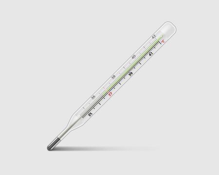 Medical mercury thermometer on transparent background. Realistic temperature diagnostic measurement instrument. vector illustrationのイラスト素材