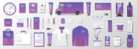 Corporate identity template design. Branding design kit for beauty salon, cosmetic shop or medical center. Business stationery mockup setのイラスト素材