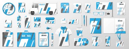Corporate identity template with classic blue and gray color elements. Realistic Business Stationery mockup with abstract design for your brand. Vector illustrationのイラスト素材