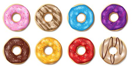 Set of Colorful glazed donuts isolated on white.のイラスト素材