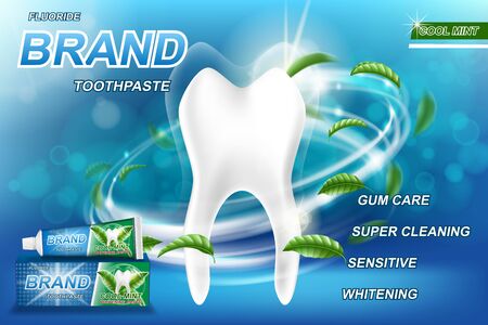 Mint toothpaste concept ads, isolated on blue.のイラスト素材