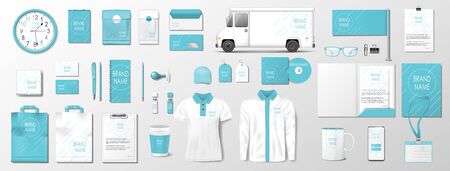 Corporate identity template with fresh mint color elements. Realistic Business Stationery mockup with abstract geometric design for your brand. Vector illustrationのイラスト素材