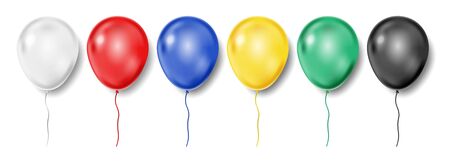 Set of Realistic Colorful Balloons isolated. Flying glossy Balloons for Holiday, Birthday, party, Festival, wedding. Vector Illustrationのイラスト素材