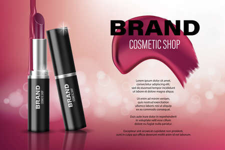 Glamour lipstick ads. Poster design with liquid flowing down on lipstick. Package Product Promotion for advertisement. 3d Vector illustrationのイラスト素材