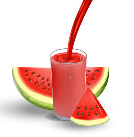 Watermelon juice with splash isolated on white. glass with red fresh Watermelon Juice. 3d realistic Vector illustration for your designのイラスト素材