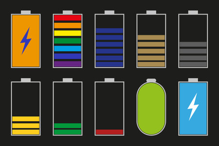 Set of battery icons. Battery charge level indicators. vector illustration.のイラスト素材