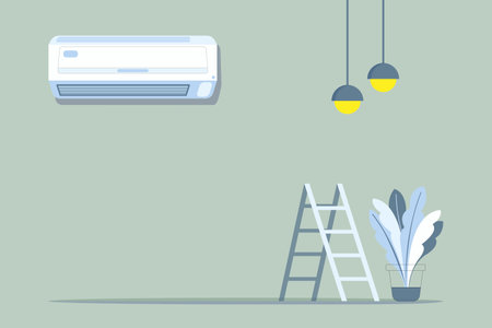 Air conditioner and stairs in the room. Flat style vector illustration.のイラスト素材