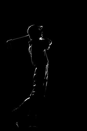 Golf player, silhouette of golfer, black and whiteの写真素材