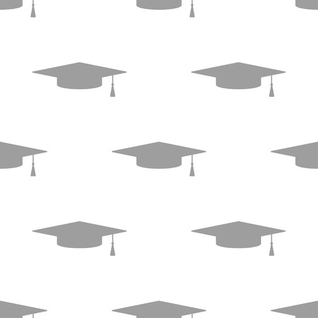 seamless pattern of academic light caps caps in light gray on a white background. Vector flat illustration.のイラスト素材