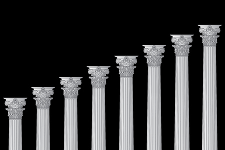 a series of Greek, antique, historic colonnades with Corinthian capitals and space for text on a black background. Vector line illustrationのイラスト素材