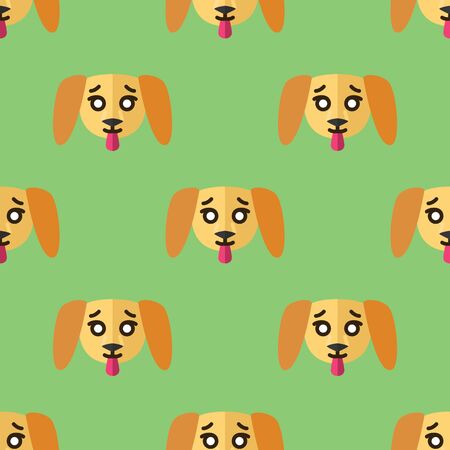 Seamless pattern for textiles with cute yellow puppies on a green background. Vector illustration in flat styleのイラスト素材