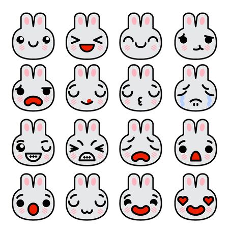 Set icons Emoji bunnies with different emotions Vector illustrationのイラスト素材