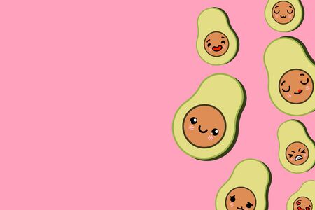 Banner template with place for text - funny Emoji avocado Vector illustrationのイラスト素材