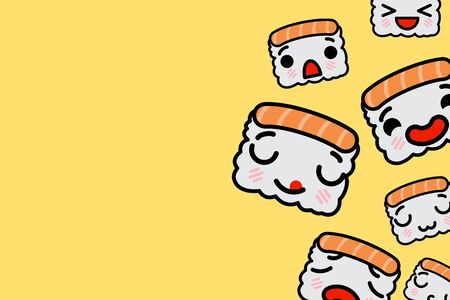 Banner template with place for text - funny Emoji sushi Vector illustrationのイラスト素材