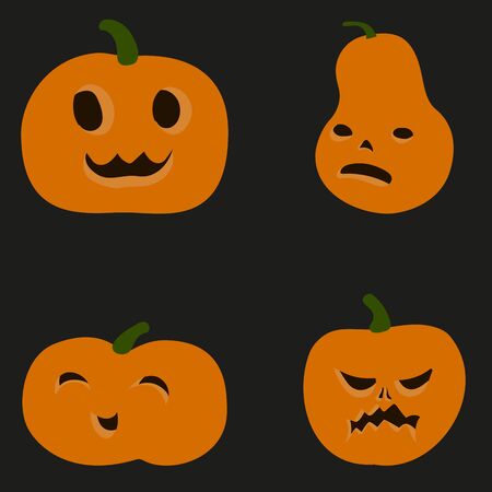 Cartoon flat style colorful pumpkin icons set. Sign kit of halloween. Vector simple vegetable illustration.のイラスト素材