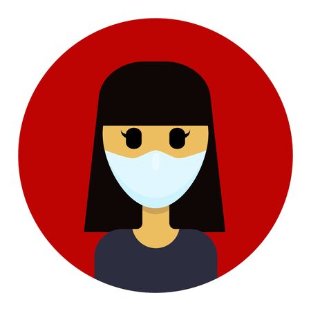 Asian woman in medical mask is protected from the virus. Vector flat illustrationのイラスト素材