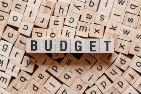 budget word written on wood blockの写真素材