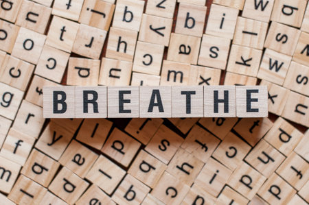 the word of BREATHE on building blocks conceptの写真素材