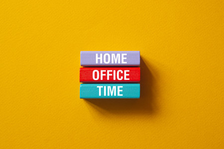 Home.office,time - word concept on cubes, text lettersの写真素材